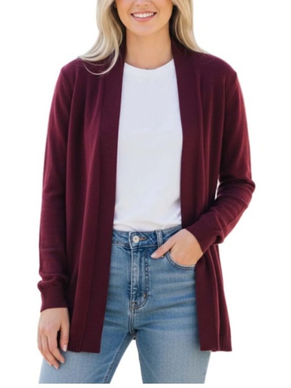 Charter Club 100% Cashmere Women's Open-Front Cardigan Sweater Burgundy M